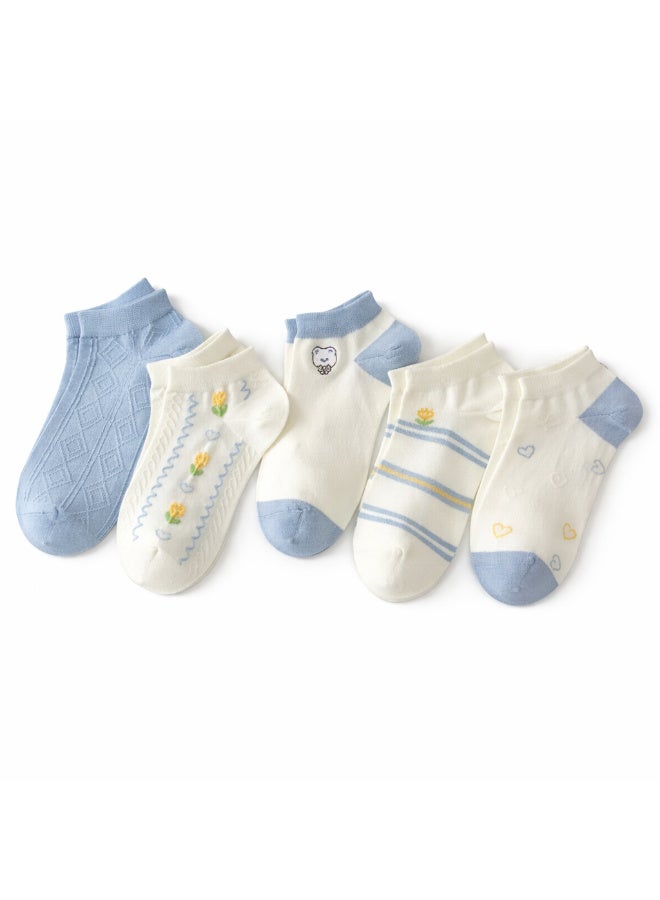 TRENDORA Women's Cotton Blend Ankle Socks, Mixed Colours, Casual Style, 6 Pairs - Image 1