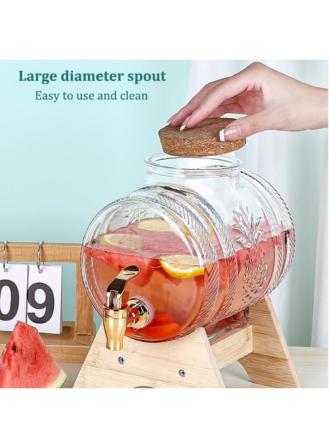 برميل مشروبات زجاجي شفاف وسميك مع صنبور مانع للتسرب وقاعدة خشبية – سعة 1 لتر / 3 لتر – خزان تقديم عصائر، شاي، ماء فواكه، مشروبات باردة ومنقوعة – تصميم أناناس كلاسيكي مثالي للمطبخ، الحفلات، المناسبات والديكور المنزلي - Image 4
