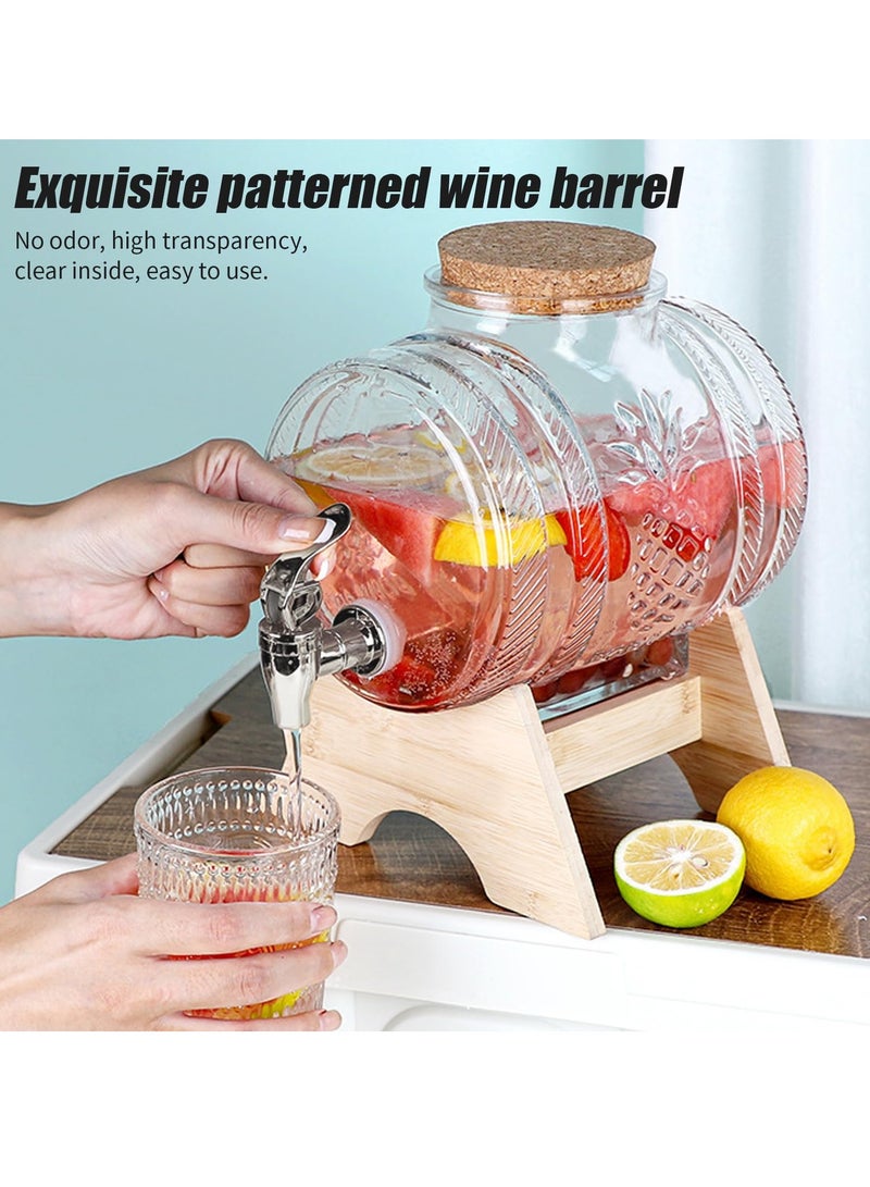 برميل مشروبات زجاجي شفاف وسميك مع صنبور مانع للتسرب وقاعدة خشبية – سعة 1 لتر / 3 لتر – خزان تقديم عصائر، شاي، ماء فواكه، مشروبات باردة ومنقوعة – تصميم أناناس كلاسيكي مثالي للمطبخ، الحفلات، المناسبات والديكور المنزلي - Image 1