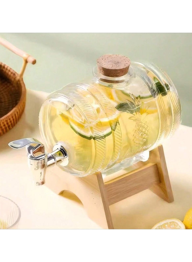 برميل مشروبات زجاجي شفاف وسميك مع صنبور مانع للتسرب وقاعدة خشبية – سعة 1 لتر / 3 لتر – خزان تقديم عصائر، شاي، ماء فواكه، مشروبات باردة ومنقوعة – تصميم أناناس كلاسيكي مثالي للمطبخ، الحفلات، المناسبات والديكور المنزلي - Image 3