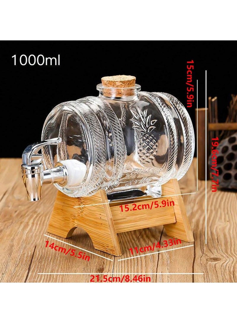 برميل مشروبات زجاجي شفاف وسميك مع صنبور مانع للتسرب وقاعدة خشبية – سعة 1 لتر / 3 لتر – خزان تقديم عصائر، شاي، ماء فواكه، مشروبات باردة ومنقوعة – تصميم أناناس كلاسيكي مثالي للمطبخ، الحفلات، المناسبات والديكور المنزلي - Image 5