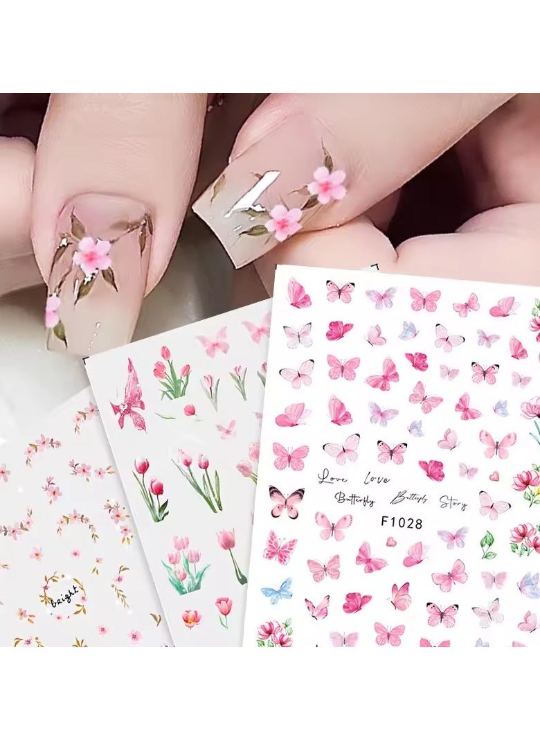 Goolsky New Spring Fresh Flowers Butterfly 3D Nail Stickers Colorful Laser Butterflies Geometric Pattern Stickers Nail Decoration 1PCS  - Image 1