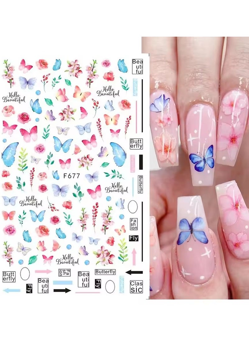 Goolsky New Spring Fresh Flowers Butterfly 3D Nail Stickers Colorful Laser Butterflies Geometric Pattern Stickers Nail Decoration 1PCS  - Image 2