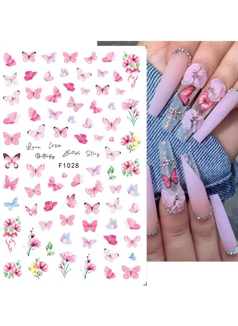 Goolsky New Spring Fresh Flowers Butterfly 3D Nail Stickers Colorful Laser Butterflies Geometric Pattern Stickers Nail Decoration 1PCS  - Image 3