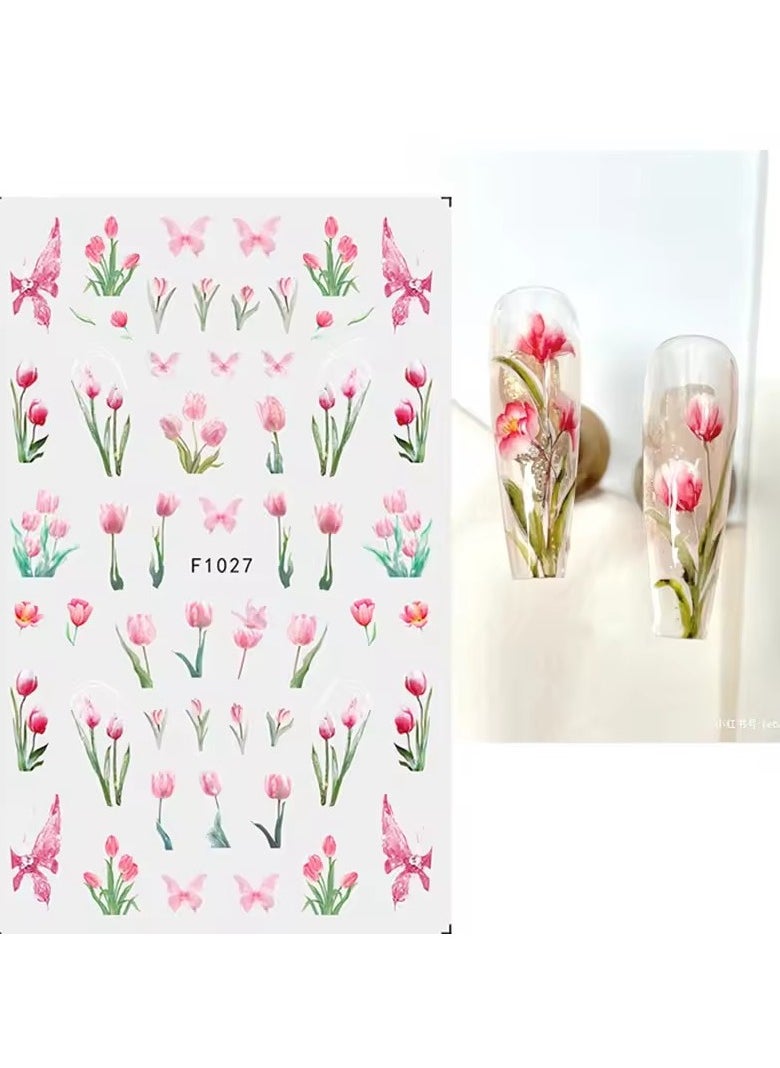 Goolsky New Spring Fresh Flowers Butterfly 3D Nail Stickers Colorful Laser Butterflies Geometric Pattern Stickers Nail Decoration 1PCS  - Image 4