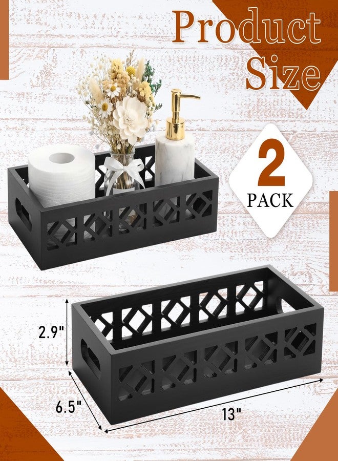 Qunclay 2 Pack Black Toilet Tank Baskets Wooden Toilet Tank Top Paper Baskets with Handle Rustic Hollow Bathroom Paper Organizer Holders Farmhouse Decorative Bathroom Storage Box - Image 2