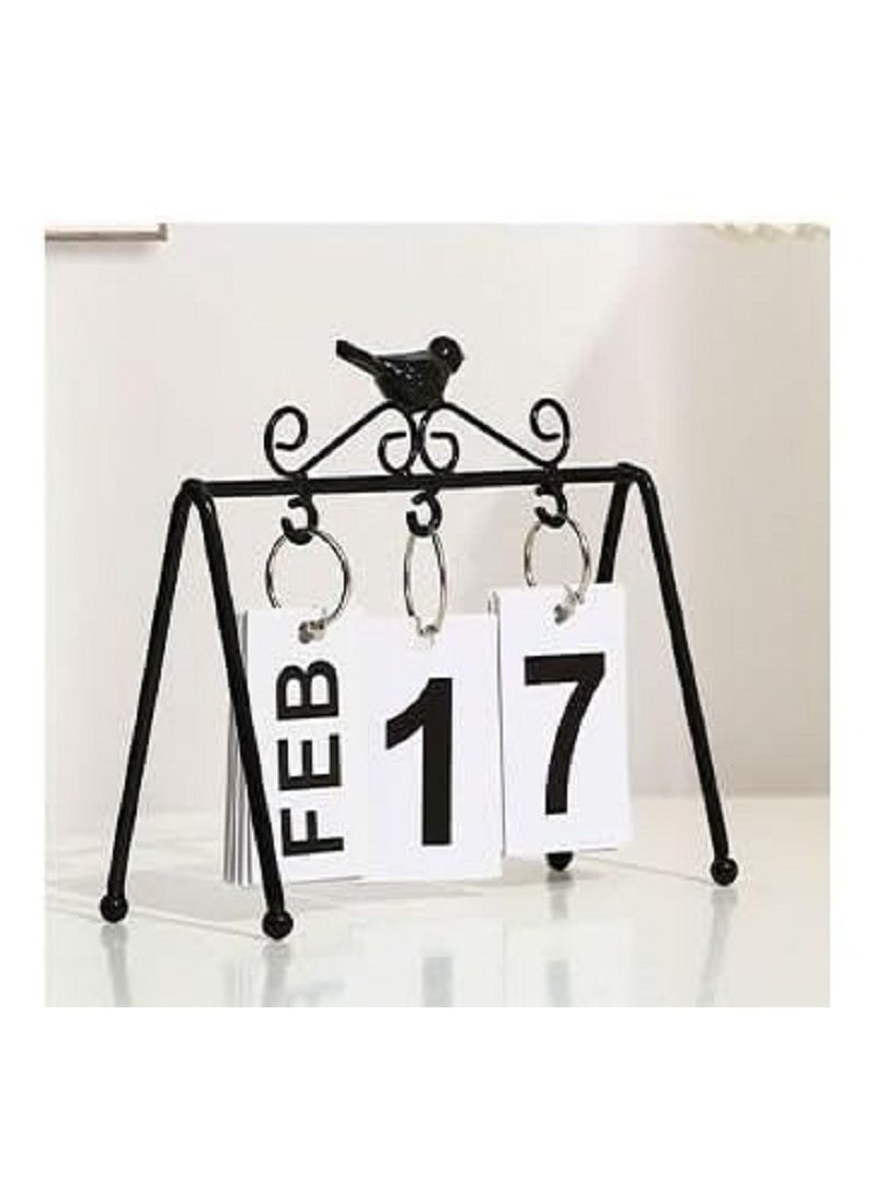 Generic Vintage Bird Perpetual Desk Calendar for Home Office - Black  - Image 2