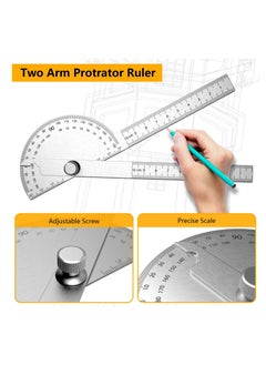 Generic Stainless Steel Protractor, 180 Degrees Two Arm Ruler Adjustable Angle Protractor Woodworking Ruler Craftsman Angle Measure Tool  - Image 3