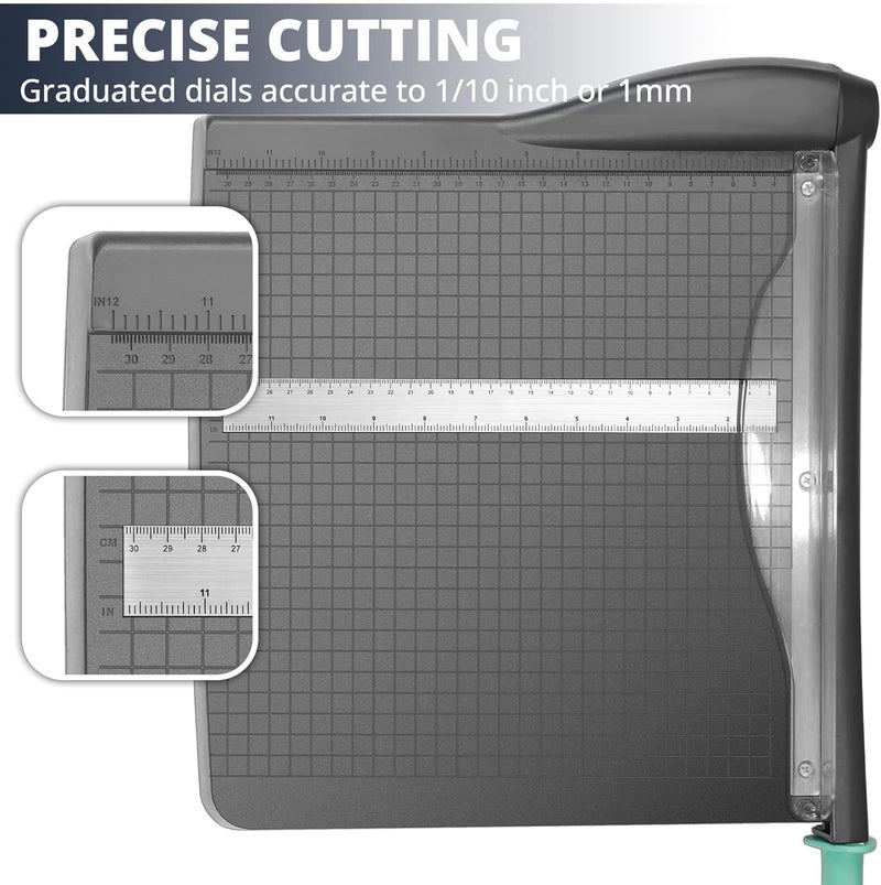 Excefore Paper Cutter, 12" Cut Length Paper Trimmer, Gridded Paper Picture Photo Guillotine, Heavy Duty Guillotine Paper Cutters And Trimmers For Cardstock Paper Crafts Paper Slicer For Office Home School - Image 3