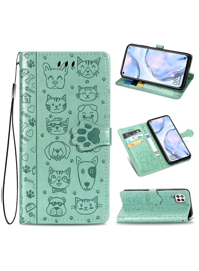 Zaboon Case For Huawei P40 Lite/Nova 7i/Nova 6se Cute Cat and Dog Embossed Horizontal Flip Leather Case with Bracket / Card Slot / Wallet / Lanyard - Image 1