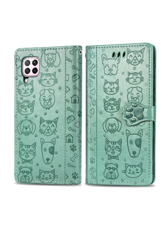 Zaboon Case For Huawei P40 Lite/Nova 7i/Nova 6se Cute Cat and Dog Embossed Horizontal Flip Leather Case with Bracket / Card Slot / Wallet / Lanyard - Image 2