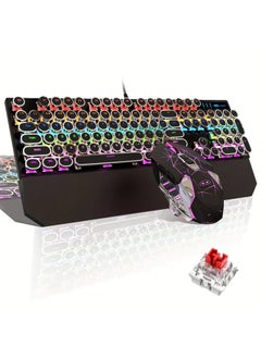 NAFEH Gaming Keyboard and Mouse set Typewriter Mechanical Retro Punk Round Keycaps With RGB Rainbow Backlit USB Wired Keyboards For Game And Office  - Image 1