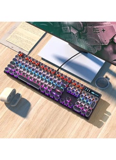 NAFEH Gaming Keyboard and Mouse set Typewriter Mechanical Retro Punk Round Keycaps With RGB Rainbow Backlit USB Wired Keyboards For Game And Office  - Image 2