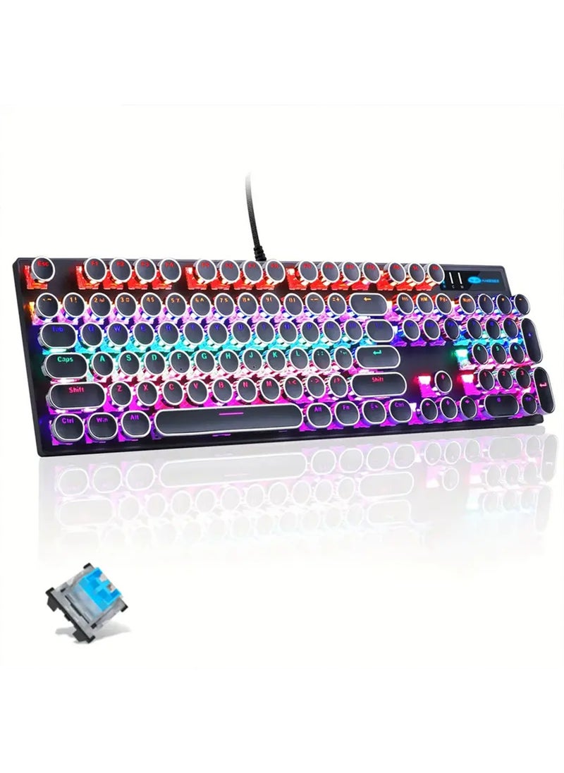 NAFEH - Gaming Keyboard and Mouse set Typewriter Mechanical Retro Punk Round Keycaps With RGB Rainbow Backlit USB Wired Keyboards For Game And Office - Image 1