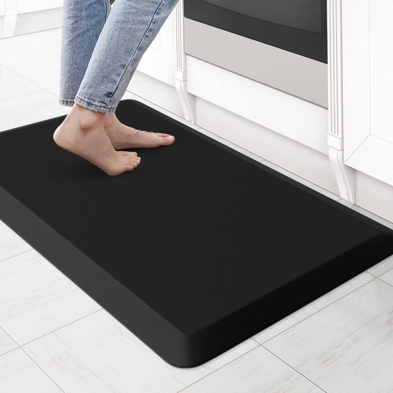 KitchenClouds Kitchen Mat Cushioned Anti Fatigue Kitchen Rug Non Slip Standing Mat Comfort Floor Mats for Sink Office (17.3"x28"- 0.8inch,Black) - Image 1