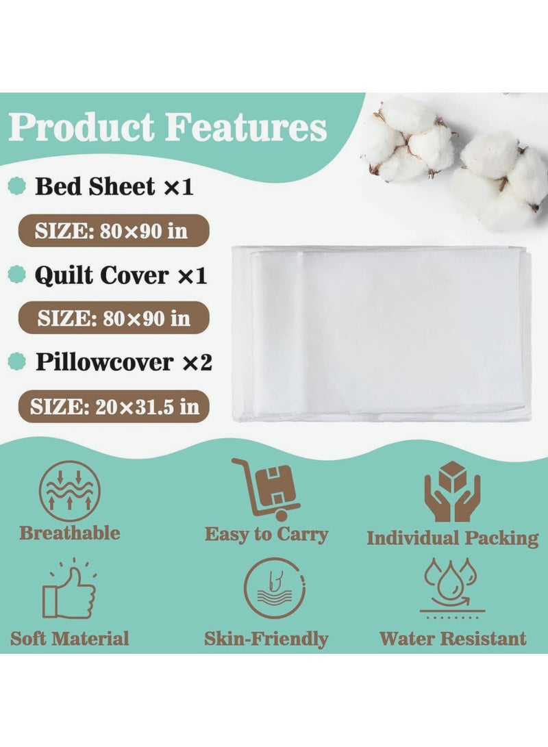 مزاجك طقم مفروشات للاستعمال مرة واحدة مكون من 4 قطع، ملاءة سرير محمولة غير منسوجة بحجم كوين مع غطاء لحاف واحد، وملاءة واحدة و2 كيس وسادة مناسب للسفر والفنادق ورحلات العمل والإقامات الليلية - Image 3