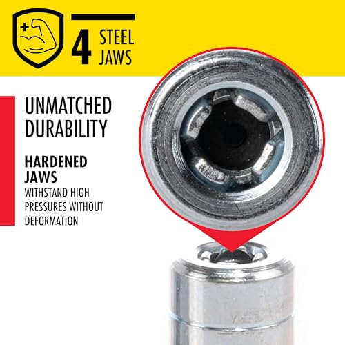 LUMAX LX-1400 Silver 1/8" NPT Standard Grease Coupler for Grease Guns. Has Four Hardened Steel Jaws for Durability. Has Four Hardened Steel Jaws for Durability. - Image 3