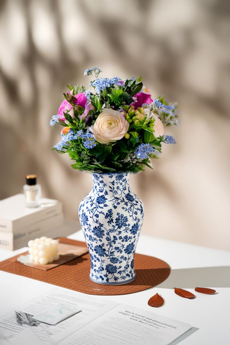 GaLouRo Blue and White Porcelain DÃ©cor, Blue and White Vase, Blue Vase, Chinoiserie Vase, Blue and White Ginger Jar Vase for Home Decor,Flower Vase,11" H - Image 3