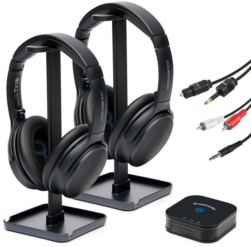 HomeSpot JM320, Auracast TV Headphones with BA210 v2 Transmitter for AV Home Theater Movie Projector, Bluetooth 5, Seamless Switching with Mobile Tablet, No Delay, 60 Hrs (2 Headphones Companion Pack) - Image 1