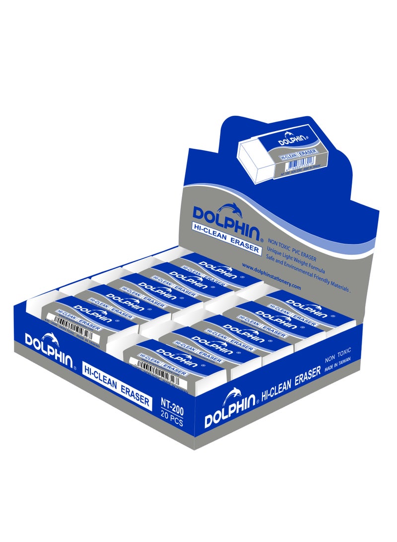 Dolphin NT-200 Pencil Eraser – Hi-Clean, Smudge-Free Erasing, Eco-Friendly Non-Toxic PVC, Unique Light Formula, Made in Taiwan, Ideal for School & Office - Image 1