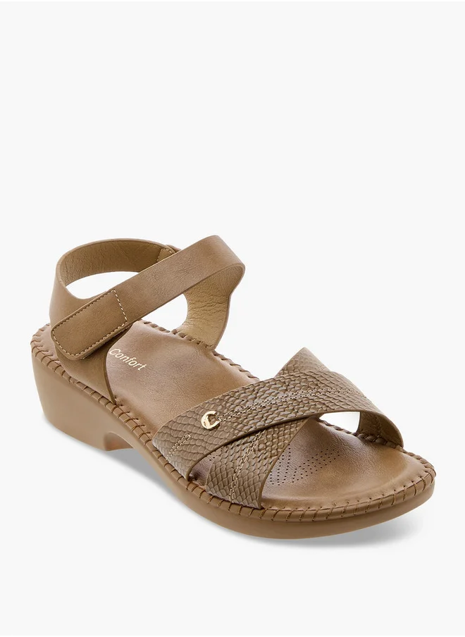 لو كونفورت Cross Strap Block Heel Sandals with Hook and Loop Closure