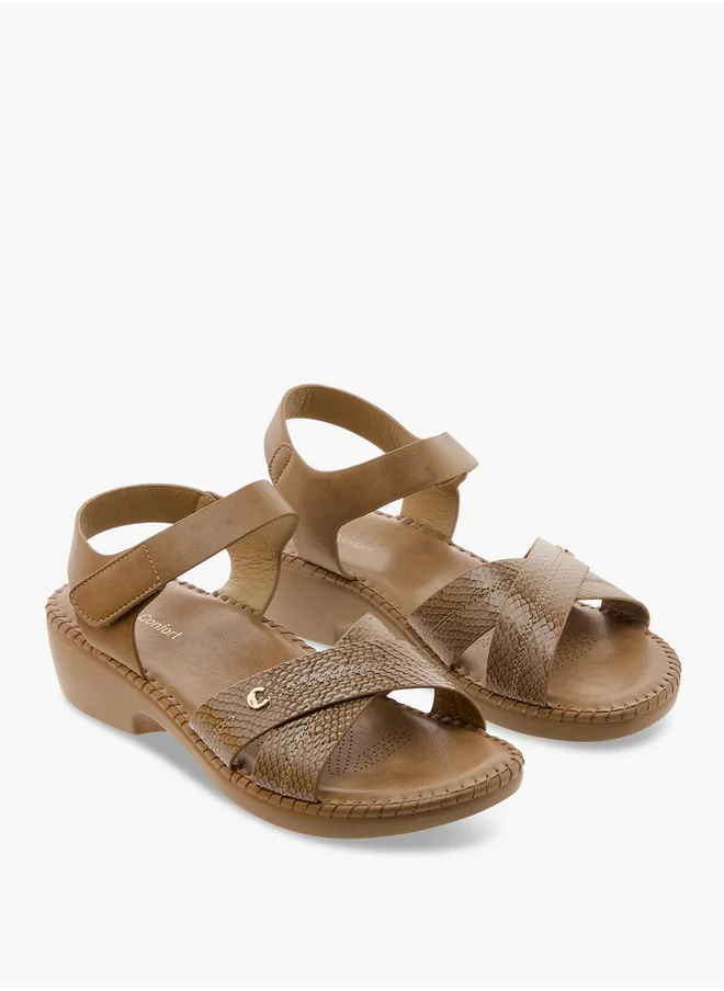 لو كونفورت Cross Strap Block Heel Sandals with Hook and Loop Closure