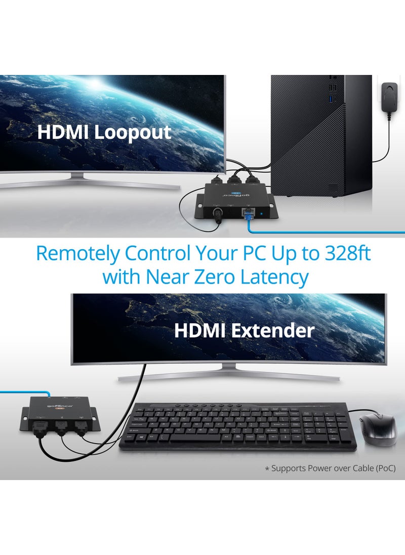 gofanco gofanco HDMI 1.4 USB KVM Over CAT6 / CAT7 Extender – 328ft Extension, 4K @30Hz HDMI Video, 2X USB Keyboard/Mouse, Near Zero Latency, HDMI Loopout, Dual PoC, HDCP 2.2, ESD Protection (KVMHDExt100)  - Image 4
