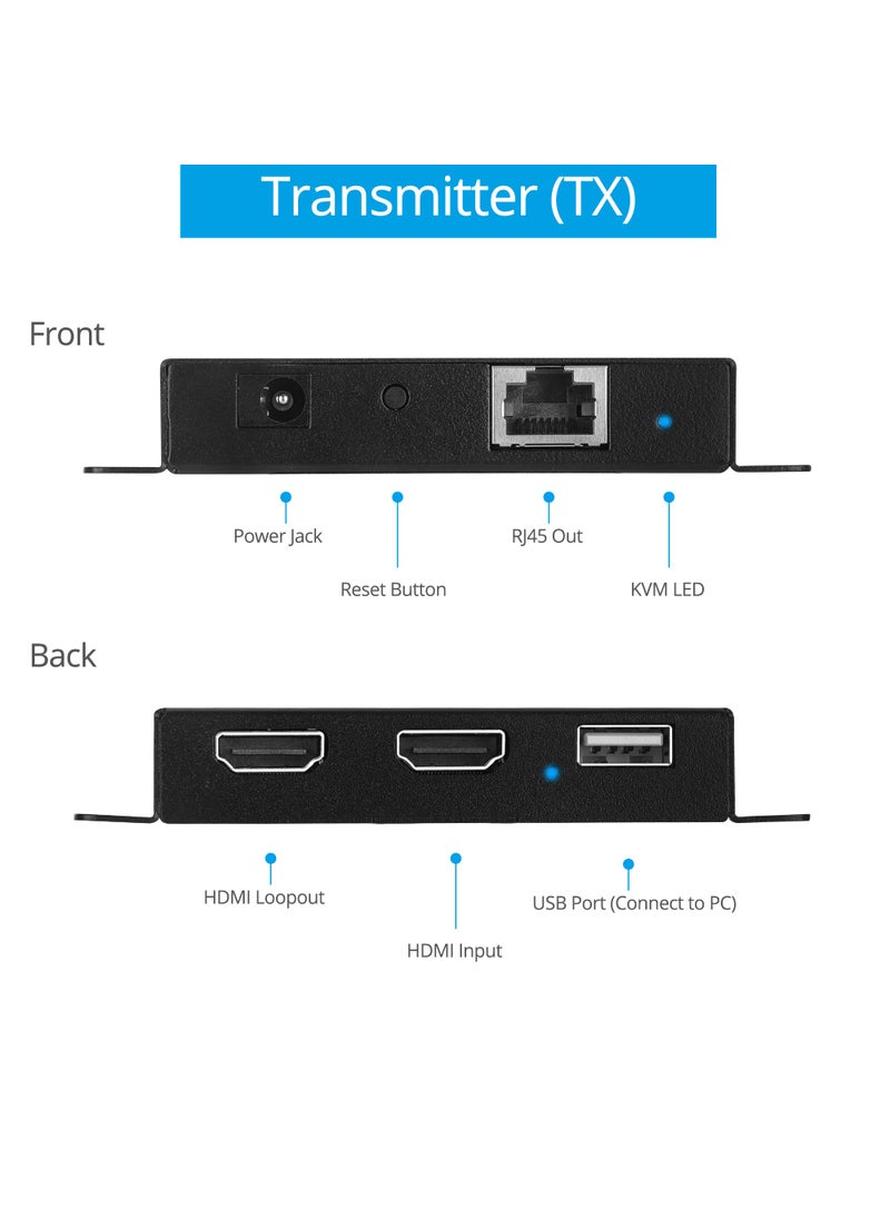 gofanco gofanco HDMI 1.4 USB KVM Over CAT6 / CAT7 Extender – 328ft Extension, 4K @30Hz HDMI Video, 2X USB Keyboard/Mouse, Near Zero Latency, HDMI Loopout, Dual PoC, HDCP 2.2, ESD Protection (KVMHDExt100)  - Image 5