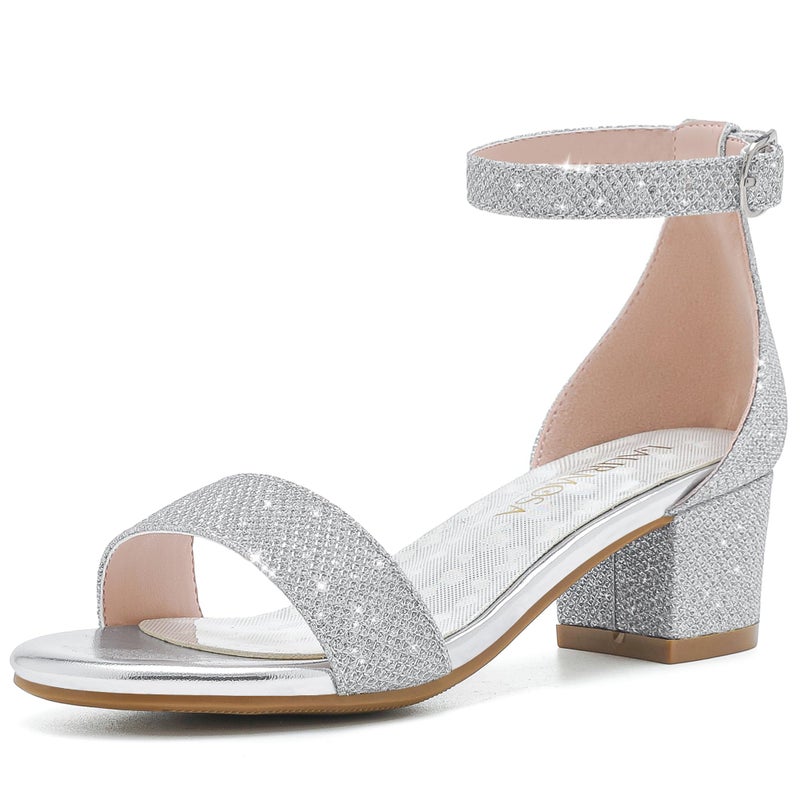 LAURMOSA Girls Dress Shoes Girls Silver High Heels Kids Dress Sandals Open Toe Sparkly Silver Sandals Big Girl Size 6 Kids Wedding Shoes for Party(L1008GlSilver 6) - Image 1