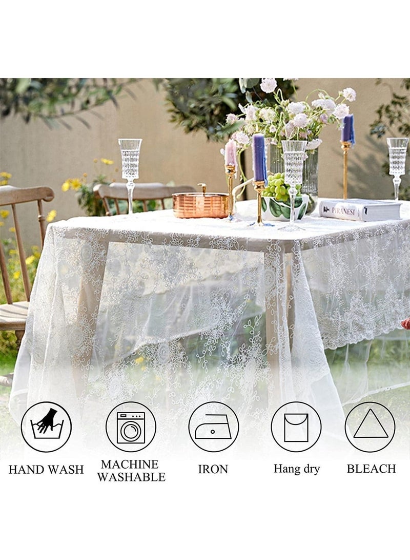 ChicAbode Lace Tablecloth, Floral Lace Table Cloths, Rectangular Washable White Overlays Rustic Table Cloth, Elegant and Romantic, for Catering Events, Dinner Parties, Weddings Decorations, 60''X120'' - Image 4