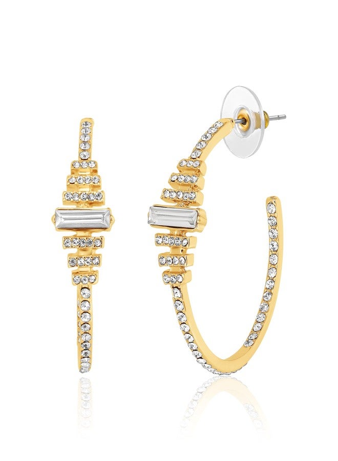 بي سي بي جينيريشن أقراط بي سي بي جي جينيريشن الذهبية المرصعة بالكريستال للنساء - مجوهرات أزياء مرصعة بأحجار الراين الباغيت والمستديرة - أقراط متدلية براقة مستوحاة من فن الآرت ديكو - Image 1