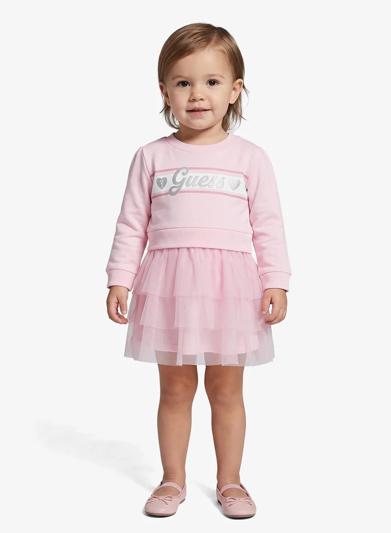 Guess Kids Mixed Fabric Long Sleeve Dress