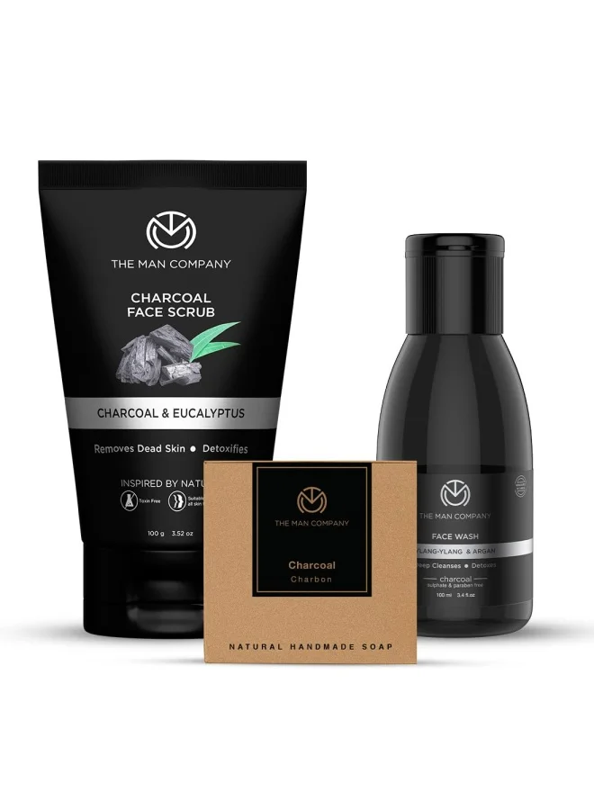The Man Company The Man Company Charcoal Gift Set | Charcoal Soap, Face Wash, Face Scrub | Deep Cleansing, Detox Skin, Anti Acne, Blackhead & Dirt Removal - Pack of 3