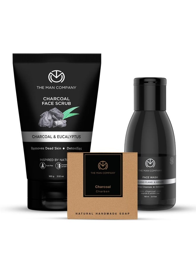 The Man Company The Man Company Charcoal Gift Set | Charcoal Soap, Face Wash, Face Scrub | Deep Cleansing, Detox Skin, Anti Acne, Blackhead & Dirt Removal - Pack of 3  - Image 1