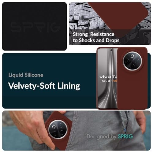 SPRIG Compatible with Vivo T4 Premium SilkTone Back Cover Drop Tested Shock Proof Mobile Case for Men, Women, Boys and Girls with Camera Protection (Dark Brown) - Image 3