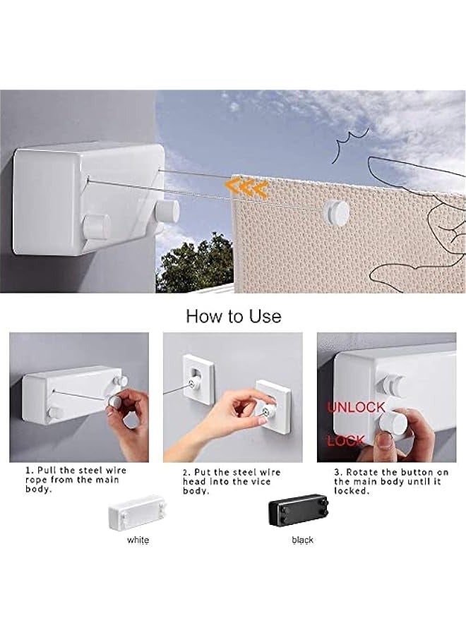 MIXDE Heavy Duty Retractable Clothesline - ABS Case, Aluminum Dryer, Adjustable Stainless Steel Rope String - Hotel Style, Drill Free & Wall Mounted - 13.8 Feet - Image 3