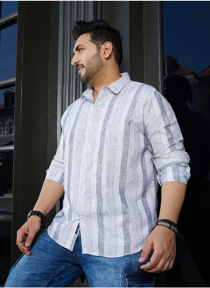 Instafab Plus Instafab Plus Men's Ash Grey Pincandy-Striped Regular Shirt For Casual Wear | Spread Collar | Long Cuffed Sleeves | Button Closure | Plus Size Shirt Crafted With Comfort Fit For Everyday Wear