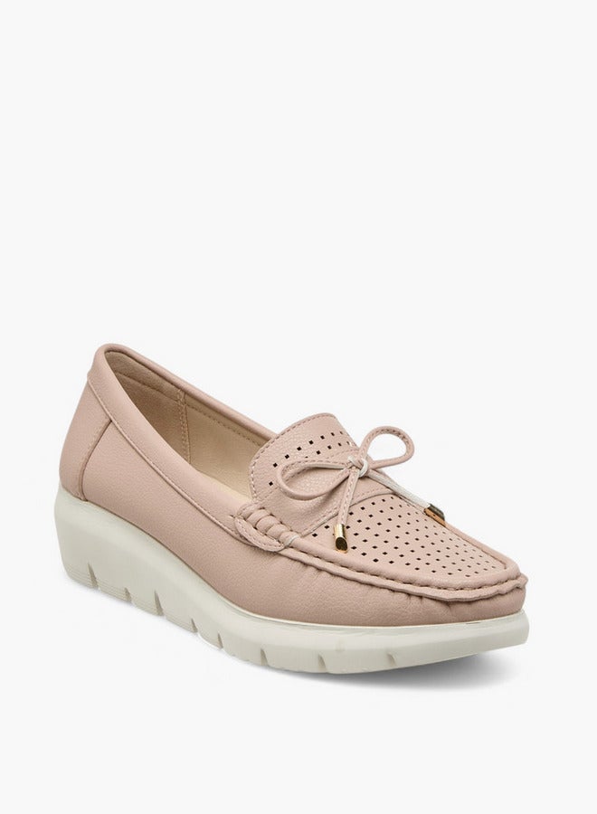 Le Confort Bow Accent Slip-On Moccasins with Wedge Heels  - Image 2