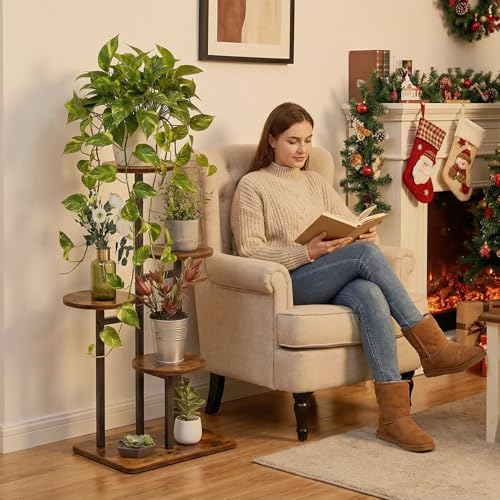VonDream 4 Tier Plant Stand Indoor, Tiered Plant Stands for Indoor Plants Multiple, Corner Flower Stand for Living Room, Multi-Layer Vintage Design Plant Shelf - Image 5
