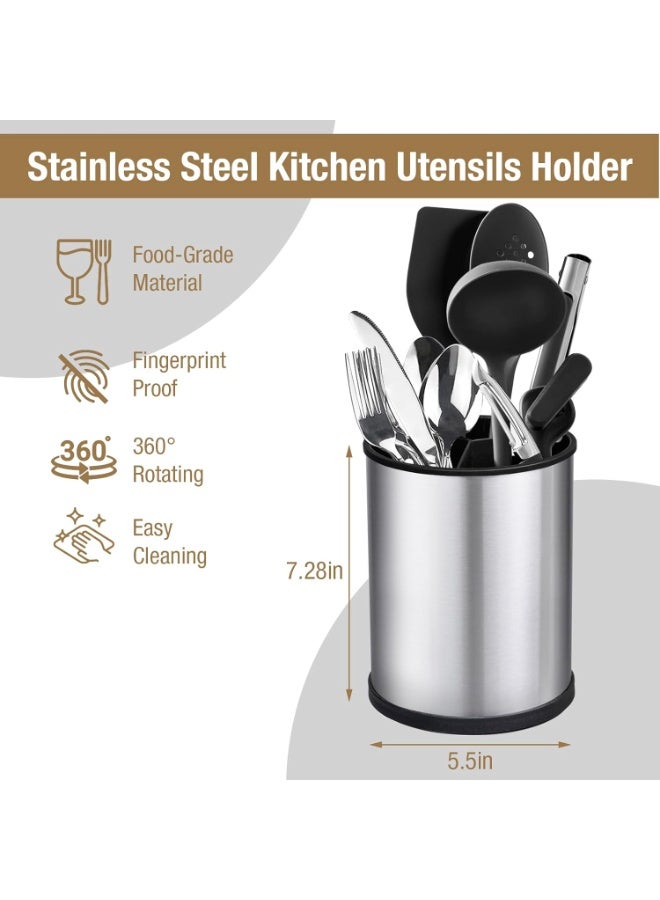 Rotating Kitchen Utensil Holder with 360 Degree Smooth Rotation  Kitchen Organizer with Partition Storage Non-Slip Base Utensil Crocks for Cutlery, Knives & Cookware  - Image 3