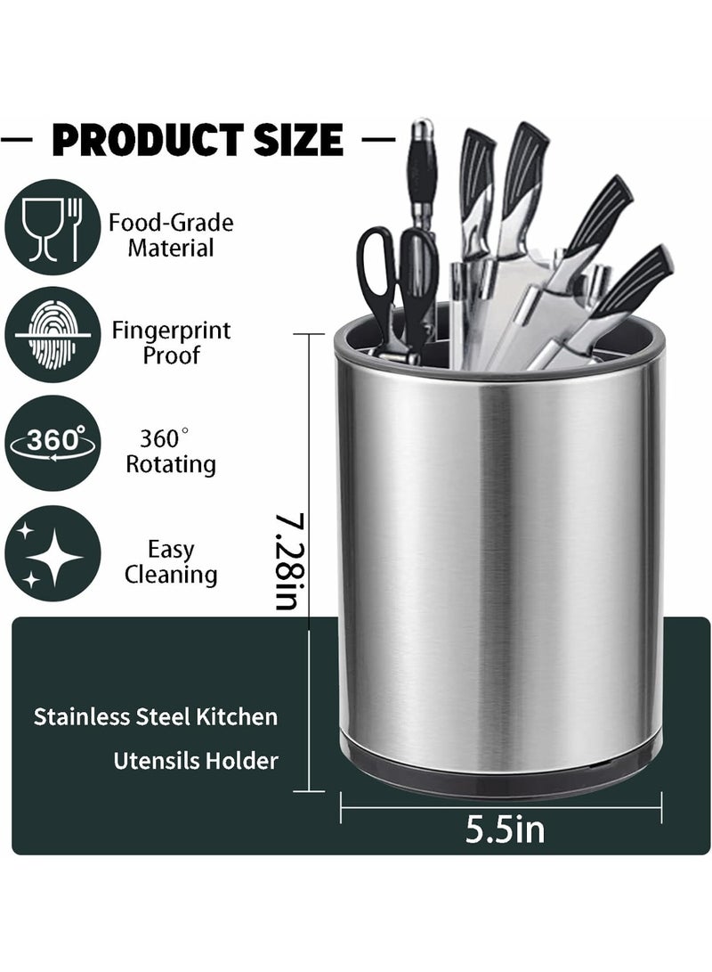 Rotating Kitchen Utensil Holder with 360 Degree Smooth Rotation  Kitchen Organizer with Partition Storage Non-Slip Base Utensil Crocks for Cutlery, Knives & Cookware  - Image 2