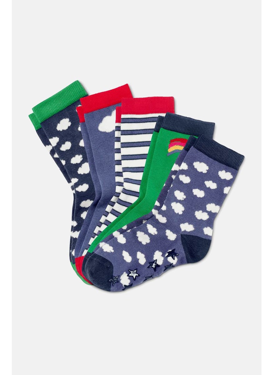 Tchibo Toddlers Girl 5 Pair Printed Socks, Navy/Green/Red Combo 