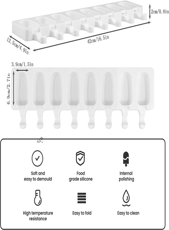 Bake House Popsicle Molds for Kids, 8 Cavities Cake Pop Mold with 50 Wooden Sticks, Cakesicle Silicone Ice Cream Mould, Oval Cake Pop Maker for DIY Homemade, Non-Stick & Easy Release - Image 5