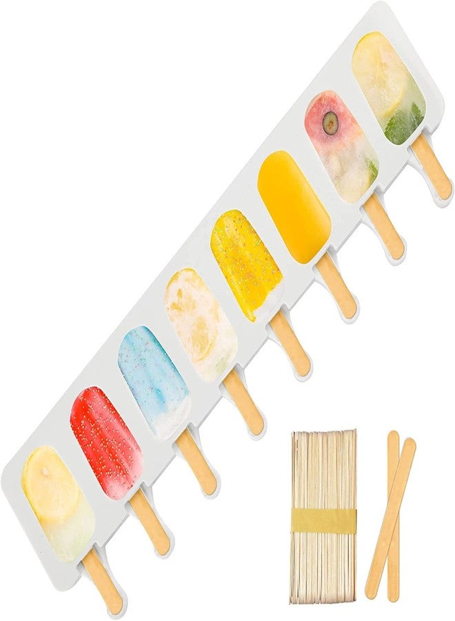 Bake House Popsicle Molds for Kids, 8 Cavities Cake Pop Mold with 50 Wooden Sticks, Cakesicle Silicone Ice Cream Mould, Oval Cake Pop Maker for DIY Homemade, Non-Stick & Easy Release - Image 1
