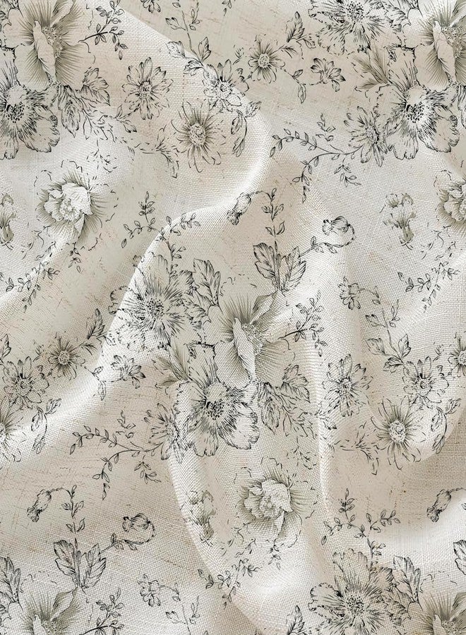 لوفو أس ستائر لوفوس الريفية المزخرفة بالزهور، طولها 84 بوصة، مصنوعة من الكتان، تسمح بمرور الضوء، ستارة نافذة على الطراز الفرنسي الريفي لغرفة المعيشة أو غرفة النوم، مزودة بجيب للعمود، ستائر سوداء بنقشة زهور الفاوانيا، قطعتان - Image 3