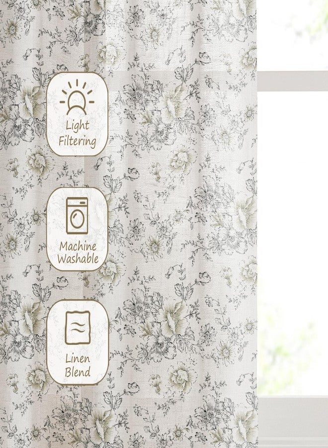 لوفو أس ستائر لوفوس الريفية المزخرفة بالزهور، طولها 84 بوصة، مصنوعة من الكتان، تسمح بمرور الضوء، ستارة نافذة على الطراز الفرنسي الريفي لغرفة المعيشة أو غرفة النوم، مزودة بجيب للعمود، ستائر سوداء بنقشة زهور الفاوانيا، قطعتان - Image 5