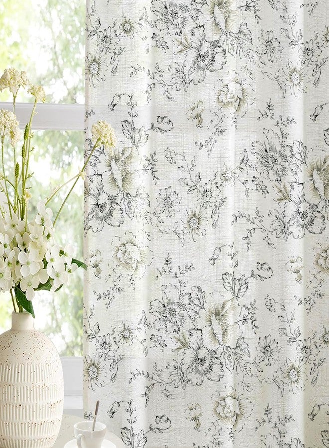 لوفو أس ستائر لوفوس الريفية المزخرفة بالزهور، طولها 84 بوصة، مصنوعة من الكتان، تسمح بمرور الضوء، ستارة نافذة على الطراز الفرنسي الريفي لغرفة المعيشة أو غرفة النوم، مزودة بجيب للعمود، ستائر سوداء بنقشة زهور الفاوانيا، قطعتان - Image 4