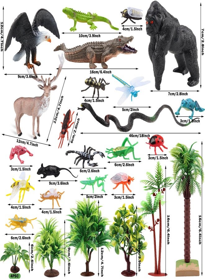 DOITEM 30Pcs Rainforest Animal Figurines Set Model Tress Kit Rainforest Diorama Project with Gorilla Bird Crocodile Lizards Mouse Frog Snake Insects Playset for Kids Birthday Cake Toppers Party Décor - Image 2