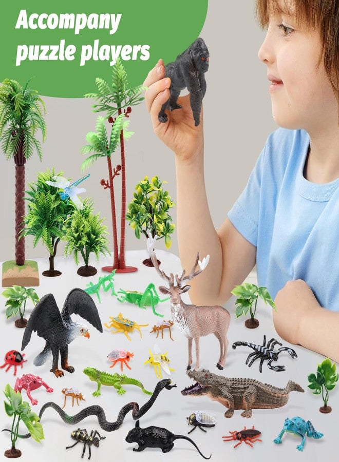 DOITEM 30Pcs Rainforest Animal Figurines Set Model Tress Kit Rainforest Diorama Project with Gorilla Bird Crocodile Lizards Mouse Frog Snake Insects Playset for Kids Birthday Cake Toppers Party Décor - Image 5