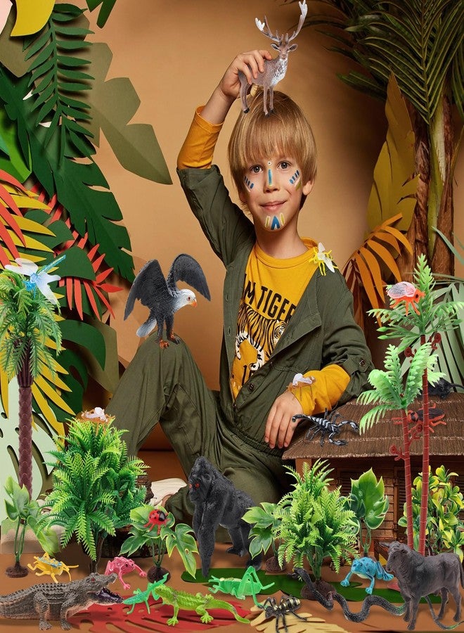 DOITEM 30Pcs Rainforest Animal Figurines Set Model Tress Kit Rainforest Diorama Project with Gorilla Bird Crocodile Lizards Mouse Frog Snake Insects Playset for Kids Birthday Cake Toppers Party Décor - Image 4